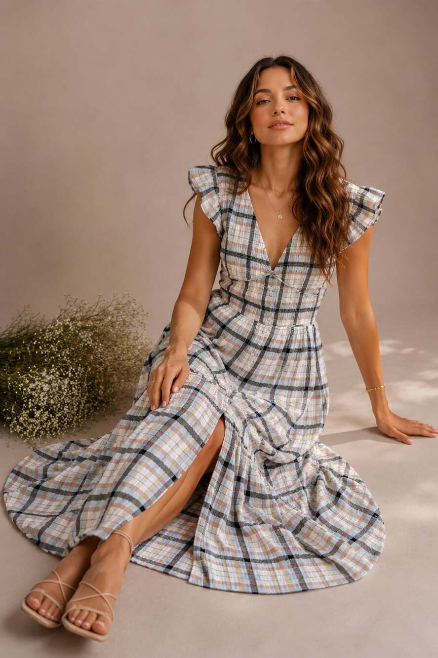 Anthropologie The Peregrine Midi Dress Plaid Edition Cottagecore Prairie S
